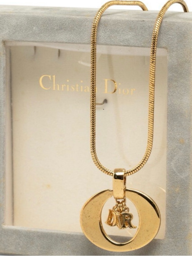 Christian Dior Circle Pendant Necklace Gold With Coa